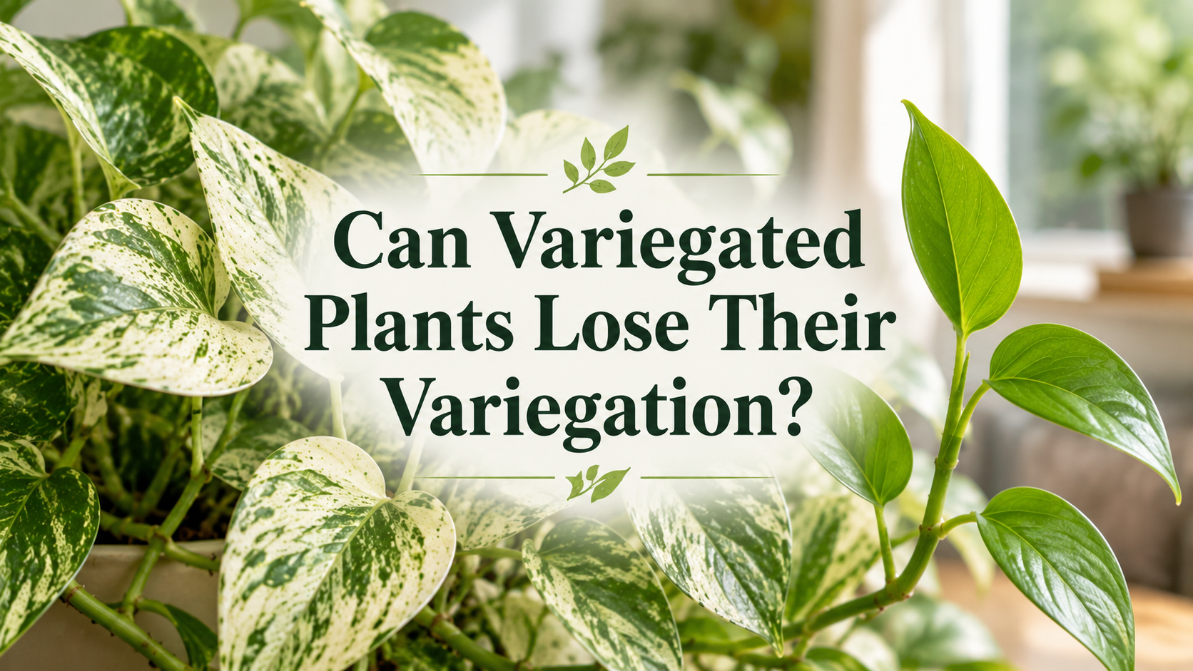 Variegated Marble Queen Pothos with a green reverted shoot showing loss of variegation